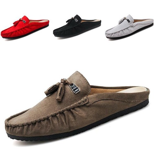 mens backless leather slip on shoes